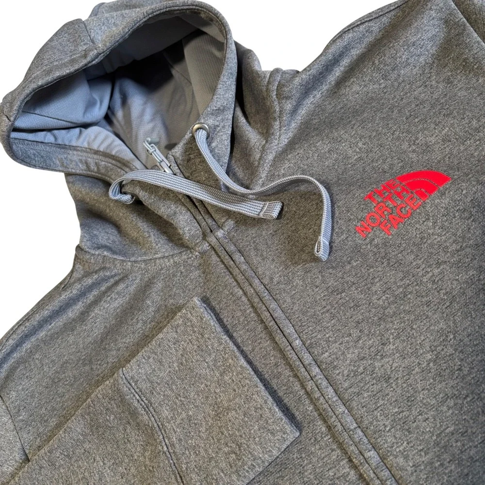 The North Face Full Zip Hoodie Mens XL Gray Red Logo Active Fleece Jacket
